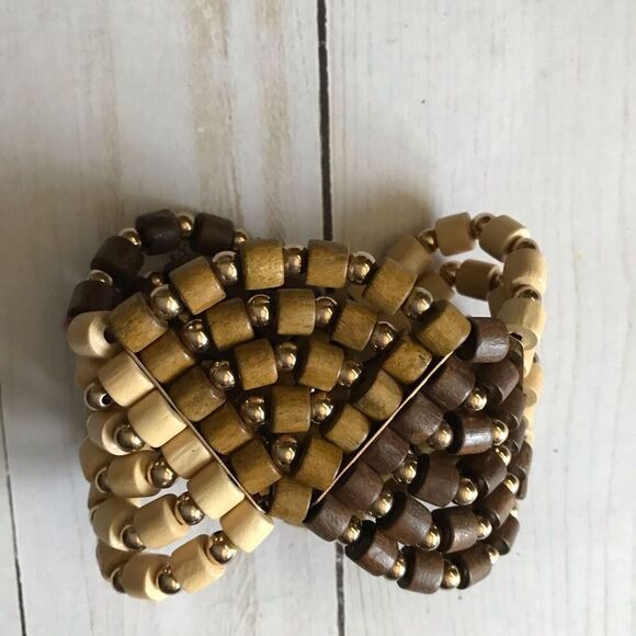 Neutral stretch Unbranded bracelet gold color beads brown tan - Picture 1 of 7